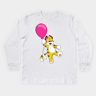 Tiger with Balloon Kids Long Sleeve T-Shirt